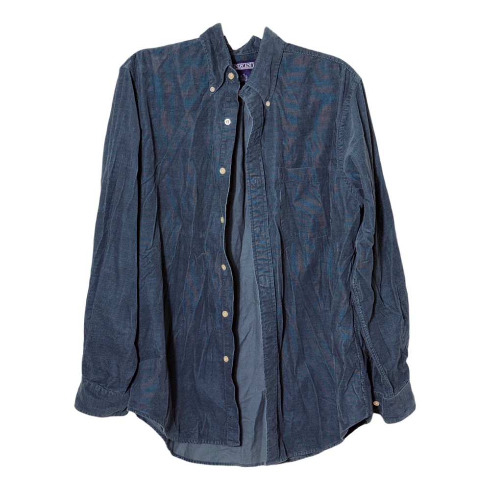 Lands' End Corduroy Green Shirt Sz Medium 15-15.5